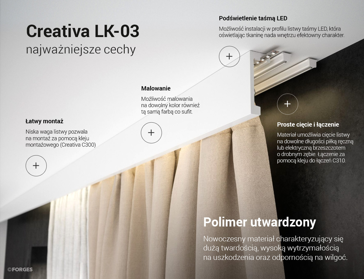 Creativa LK-03 - najważniejsze cechy listwy karniszowej